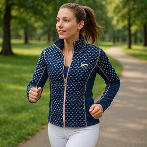 KARI TRAA Women's Fleece Jacket Medium Navy Geometric Long Sleeve